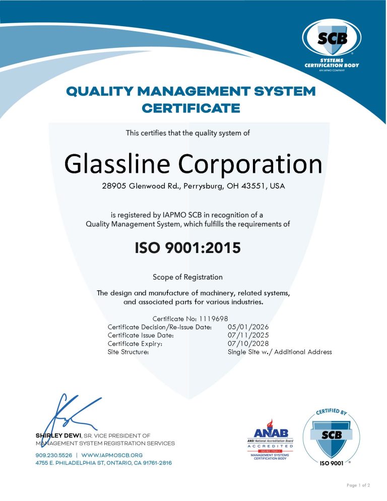 Glassline Corporation ISO 9001_2015 Certificate 2026